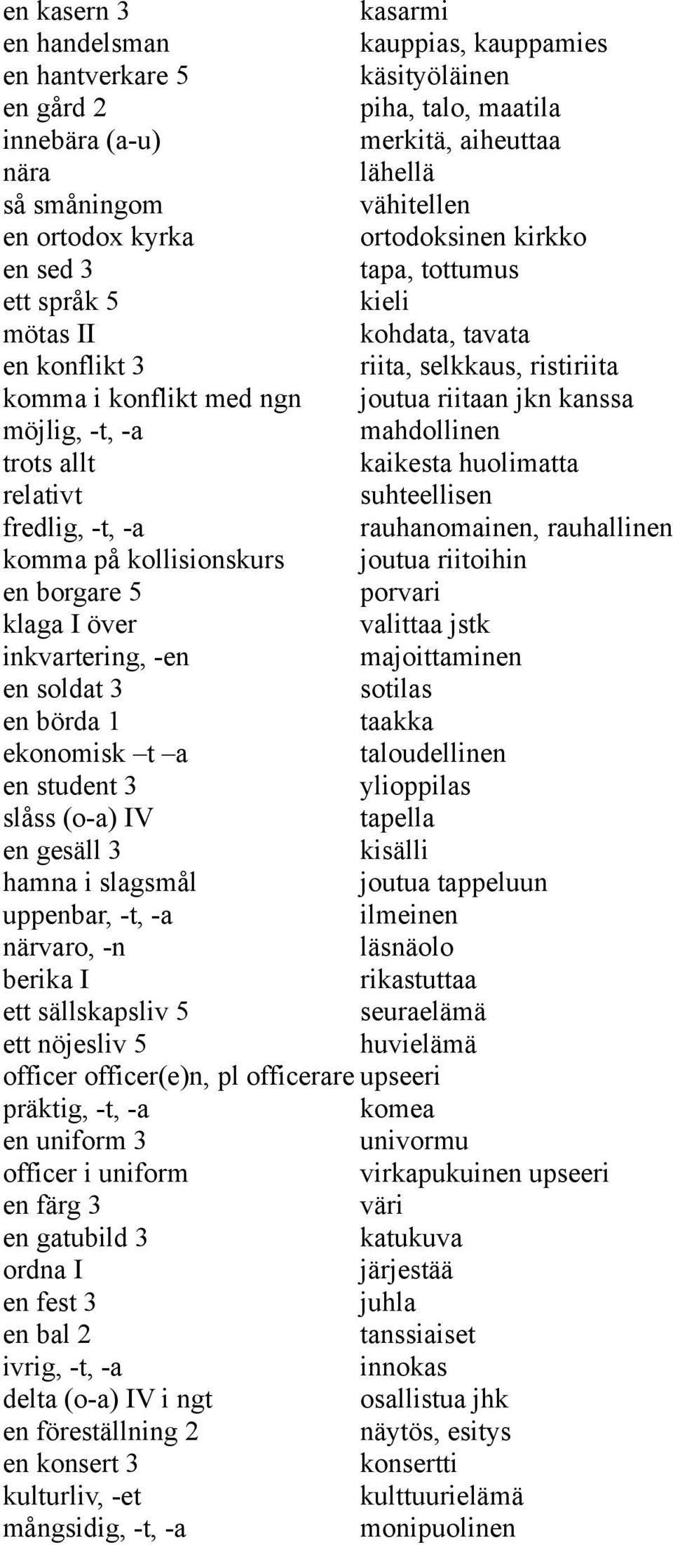 -a mahdollinen trots allt kaikesta huolimatta relativt suhteellisen fredlig, -t, -a rauhanomainen, rauhallinen komma på kollisionskurs joutua riitoihin en borgare 5 porvari klaga I över valittaa jstk