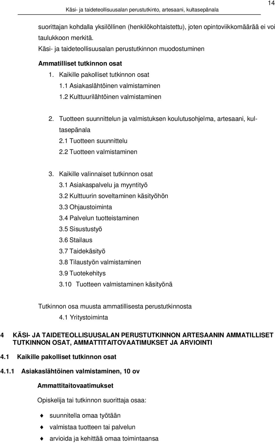 1 Tuotteen suunnittelu 2.2 Tuotteen valmistaminen 3. Kaikille valinnaiset tutkinnon osat 3.1 Asiakaspalvelu ja myyntityö 3.2 Kulttuurin soveltaminen käsityöhön 3.3 Ohjaustoiminta 3.