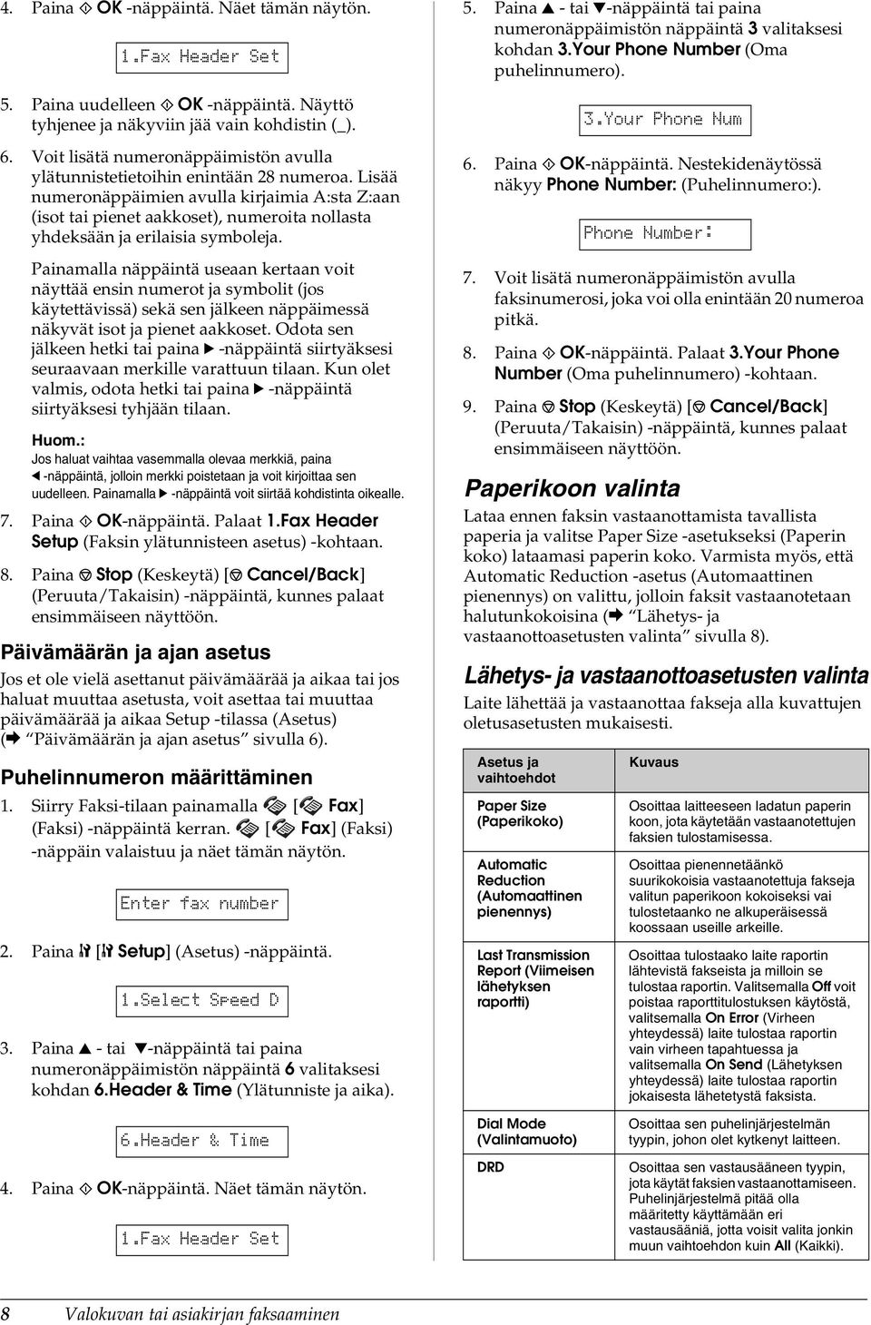 Lisää numeronäppäimien avulla kirjaimia A:sta Z:aan (isot tai pienet aakkoset), numeroita nollasta yhdeksään ja erilaisia symboleja.