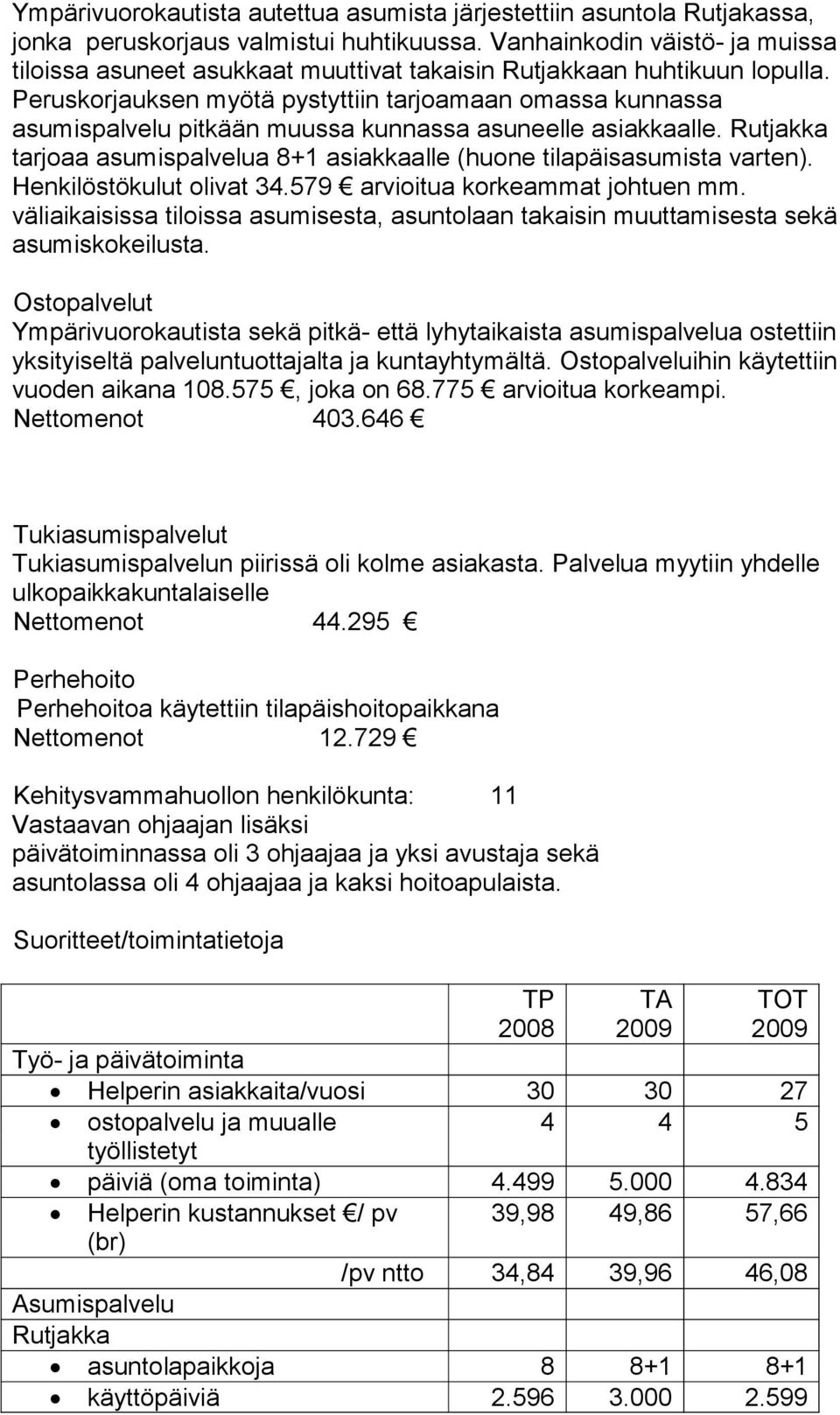 Pruskorjauksn myötä pystyttiin tarjoamaan omassa kunnassa asumispalvlu pitkään muussa kunnassa asunll asiakkaall. Rutjakka tarjoaa asumispalvlua 8+1 asiakkaall (huon tilapäisasumista vartn).