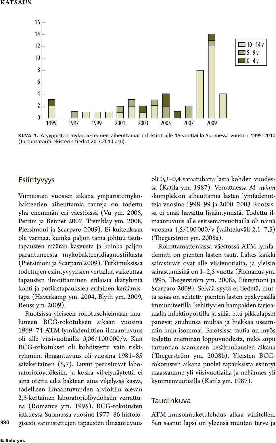 980 Esiintyvyys Viimeisten vuosien aikana ympäristömykobakteerien aiheuttamia tauteja on todettu yhä enemmän eri väestöissä (Vu ym. 2005, Petrini ja Bennet 2007, Tremblay ym.