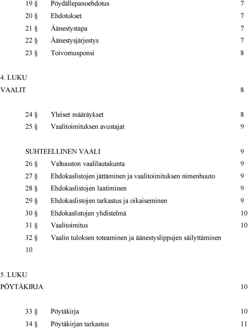 Ehdokaslistojen jättäminen ja vaalitoimituksen nimenhuuto 9 28 Ehdokaslistojen laatiminen 9 29 Ehdokaslistojen tarkastus ja oikaiseminen 9