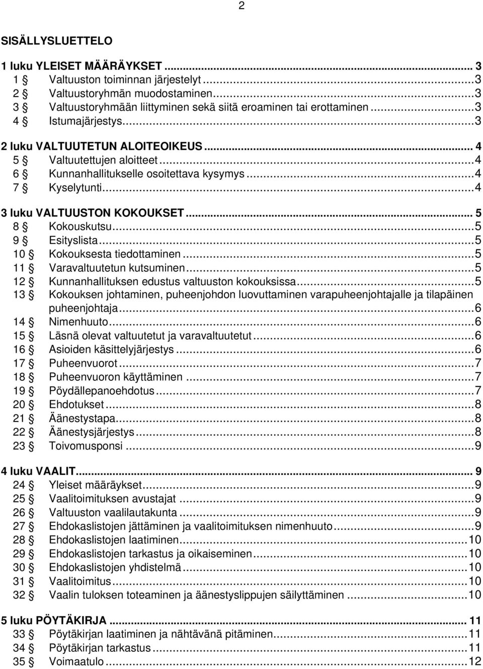 .. 5 8 Kokouskutsu...5 9 Esityslista...5 10 Kokouksesta tiedottaminen...5 11 Varavaltuutetun kutsuminen...5 12 Kunnanhallituksen edustus valtuuston kokouksissa.