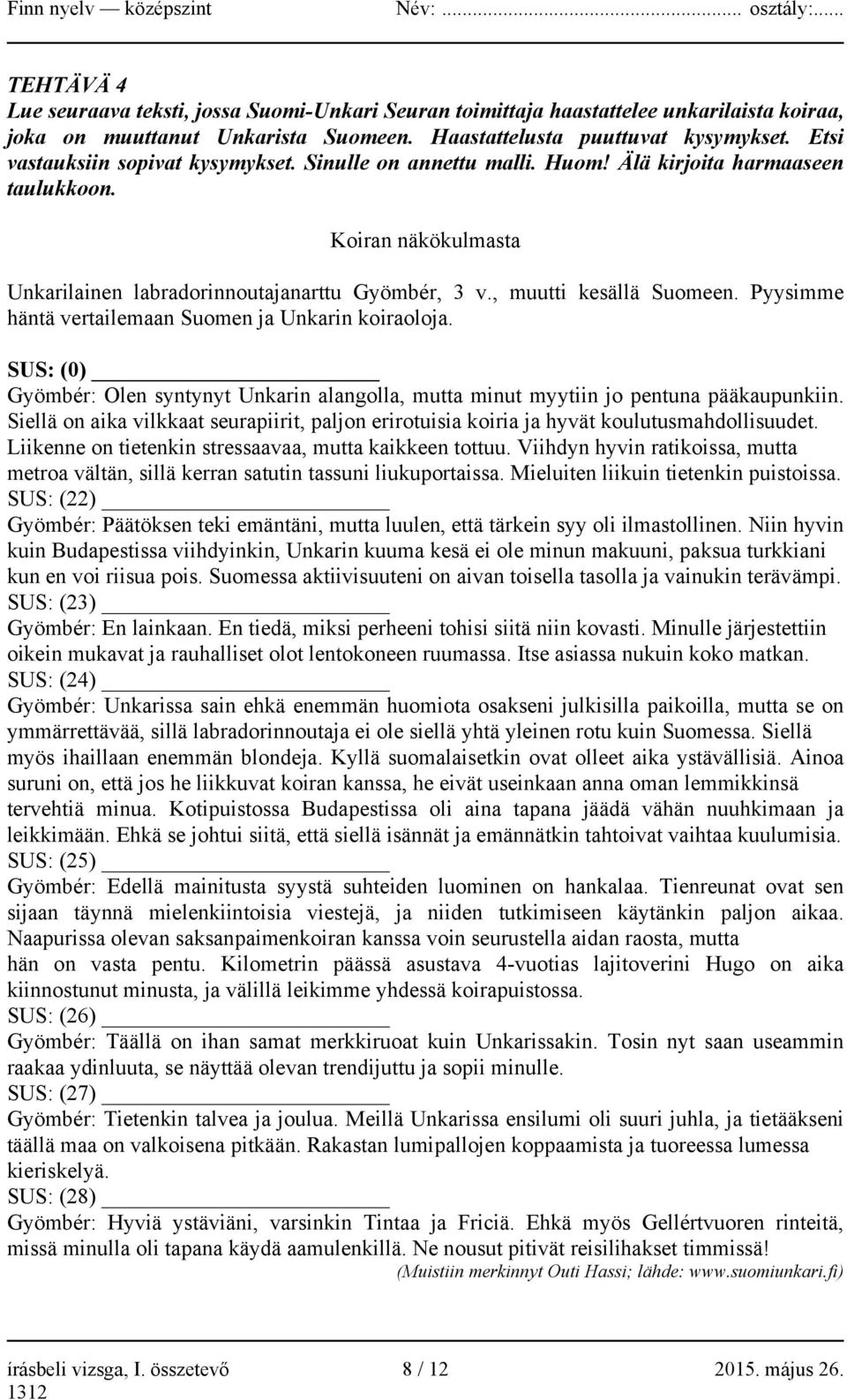 Pyysimme häntä vertailemaan Suomen ja Unkarin koiraoloja. SUS: (0) Gyömbér: Olen syntynyt Unkarin alangolla, mutta minut myytiin jo pentuna pääkaupunkiin.