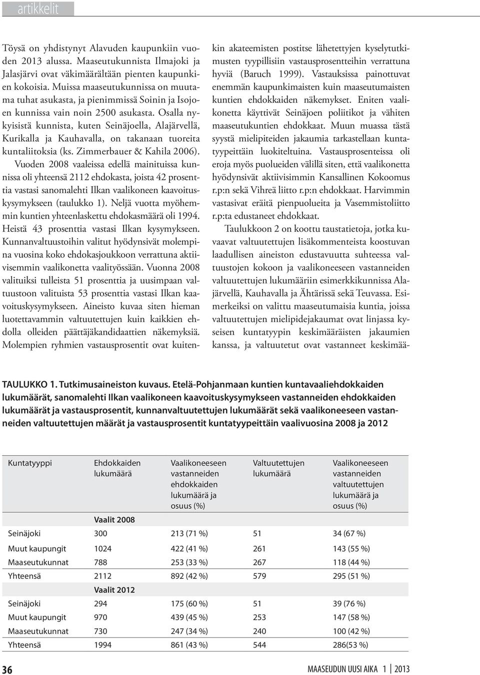 Osalla nykyisistä kunnista, kuten Seinäjoella, Alajärvellä, Kurikalla ja Kauhavalla, on takanaan tuoreita kuntaliitoksia (ks. Zimmerbauer & Kahila 2006).