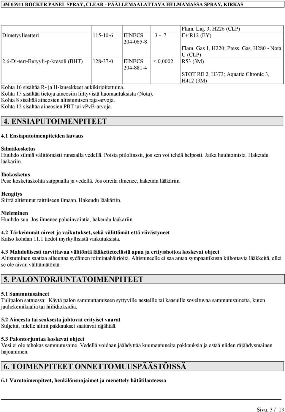 3, H226 (CLP) 3-7 F+:R12 (EY) Flam. Gas 1, H220; Press.