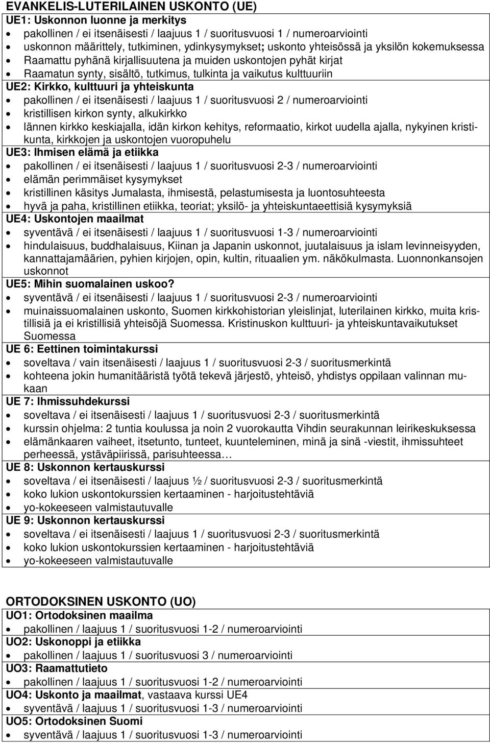 numeroarviointi kristillisen kirkon synty, alkukirkko lännen kirkko keskiajalla, idän kirkon kehitys, reformaatio, kirkot uudella ajalla, nykyinen kristikunta, kirkkojen ja uskontojen vuoropuhelu