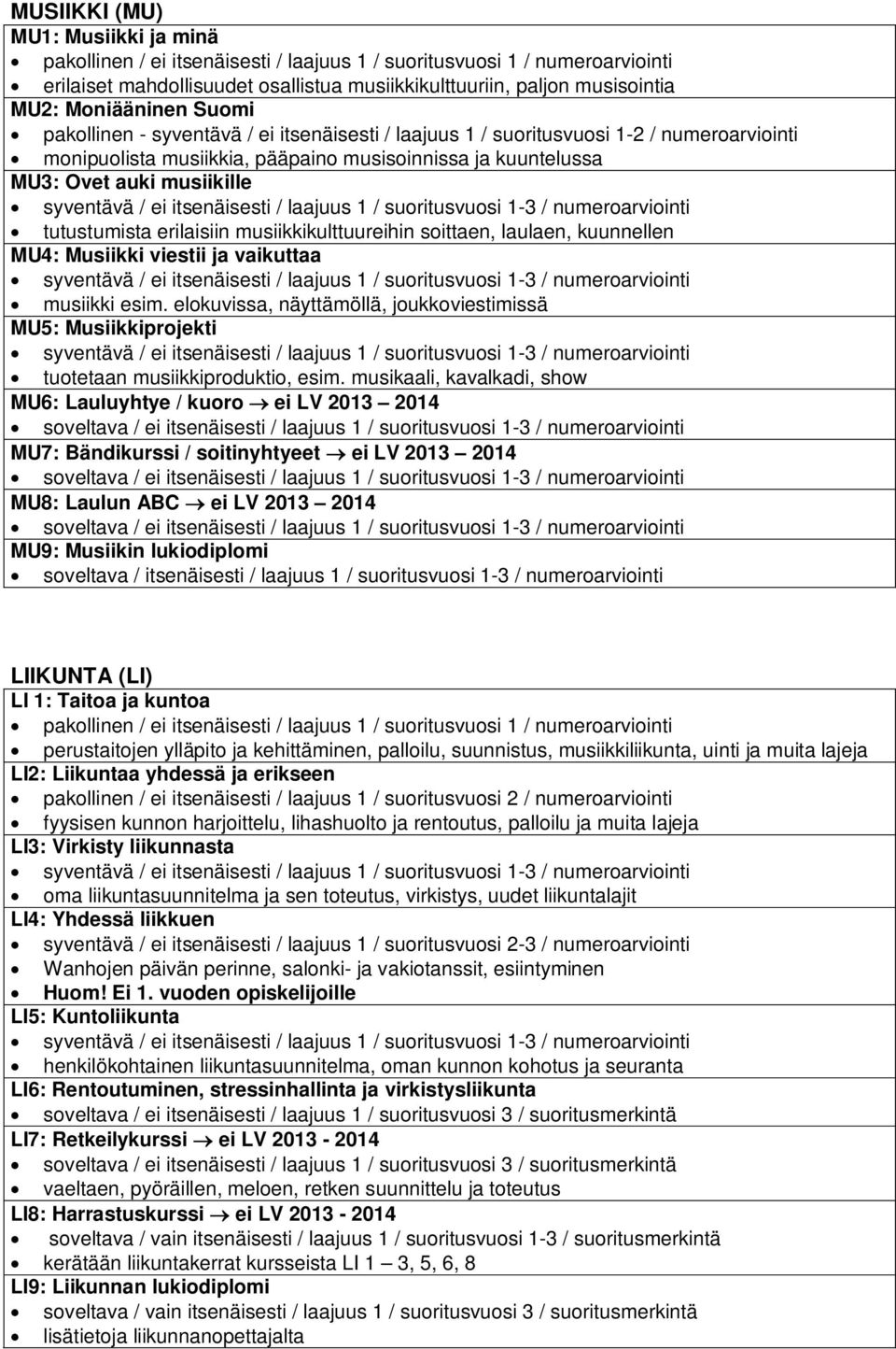 numeroarviointi tutustumista erilaisiin musiikkikulttuureihin soittaen, laulaen, kuunnellen MU4: Musiikki viestii ja vaikuttaa syventävä / ei itsenäisesti / laajuus 1 / suoritusvuosi 1-3 /