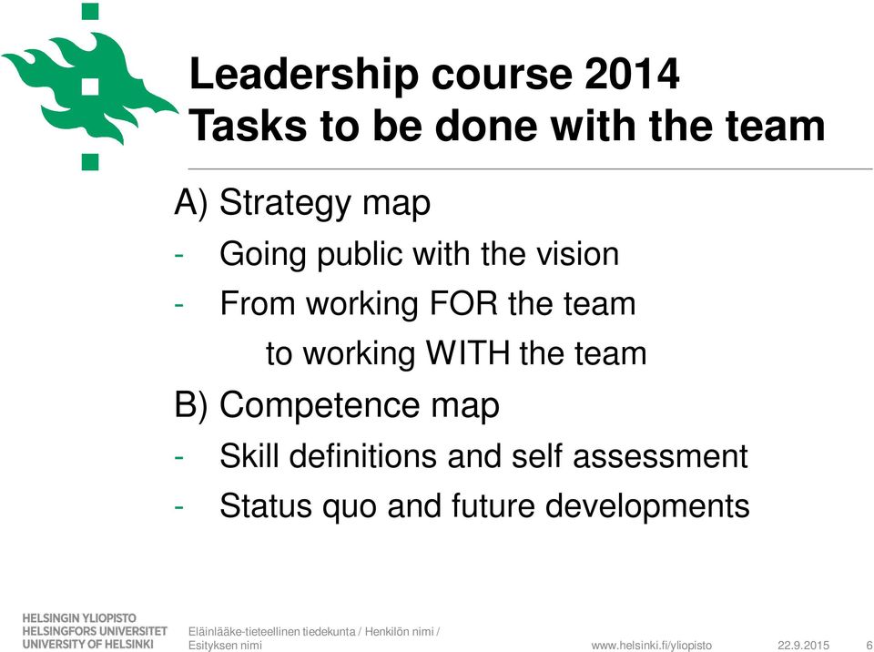 the team to working WITH the team B) Competence map - Skill