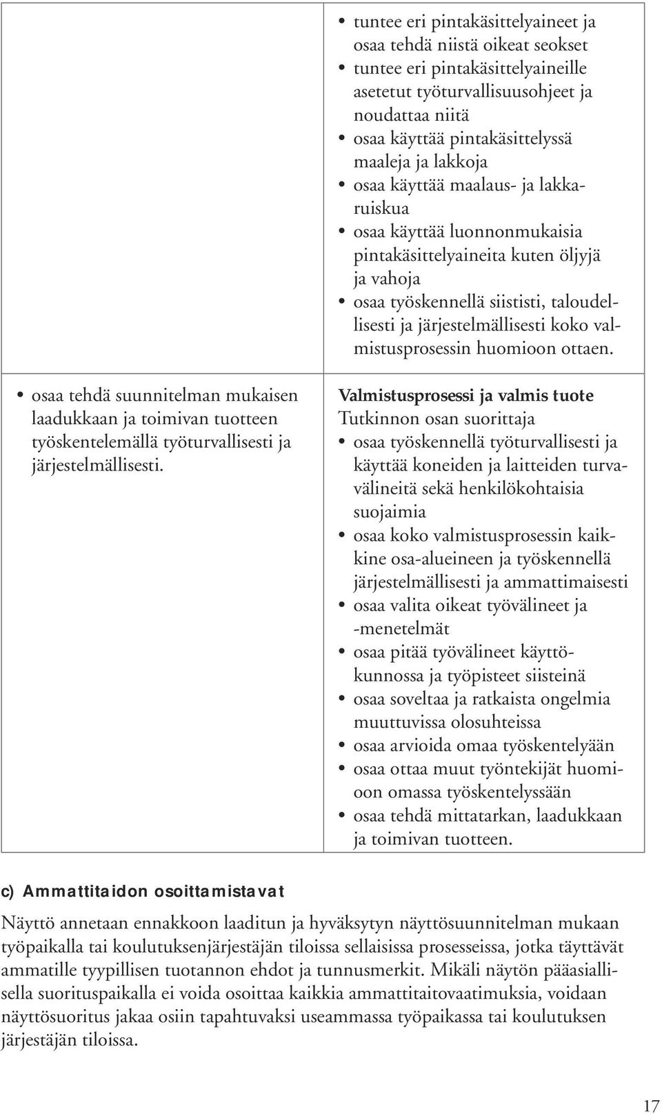 valmistusprosessin huomioon ottaen. osaa tehdä suunnitelman mukaisen laadukkaan ja toimivan tuotteen työskentelemällä työturvallisesti ja järjestelmällisesti.