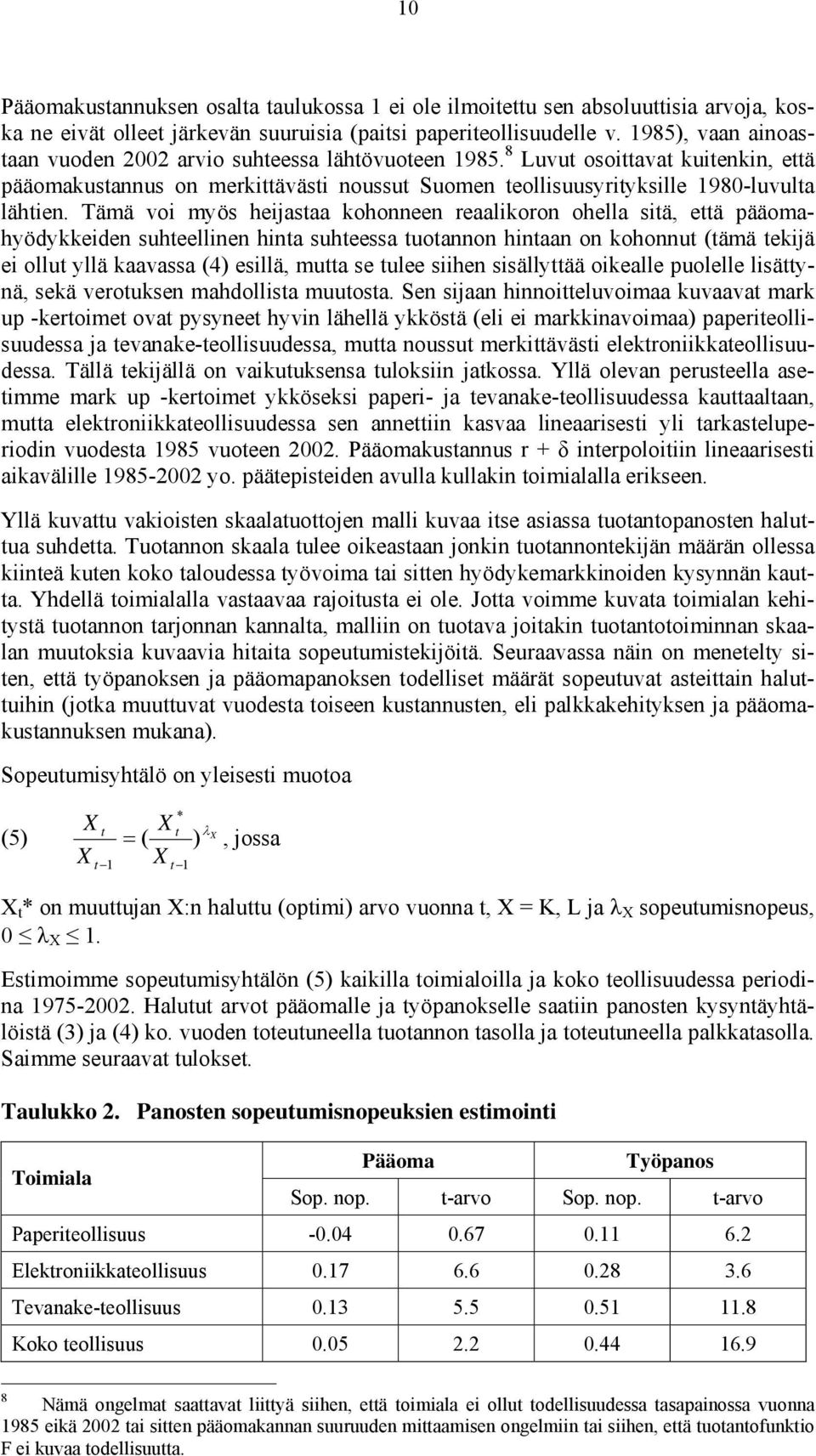 Tämä voi myös heijastaa kohonneen reaalikoron ohella sitä, että pääomahyödykkeiden suhteellinen hinta suhteessa tuotannon hintaan on kohonnut (tämä tekijä ei ollut yllä kaavassa (4) esillä, mutta se