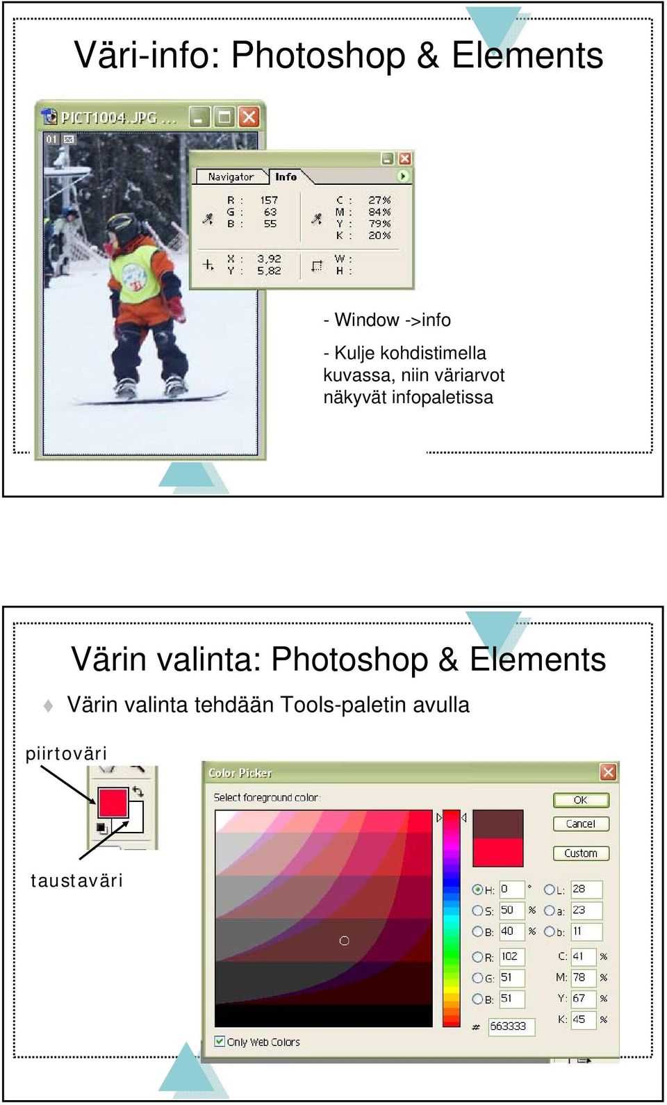 infopaletissa Värin valinta: Photoshop & Elements