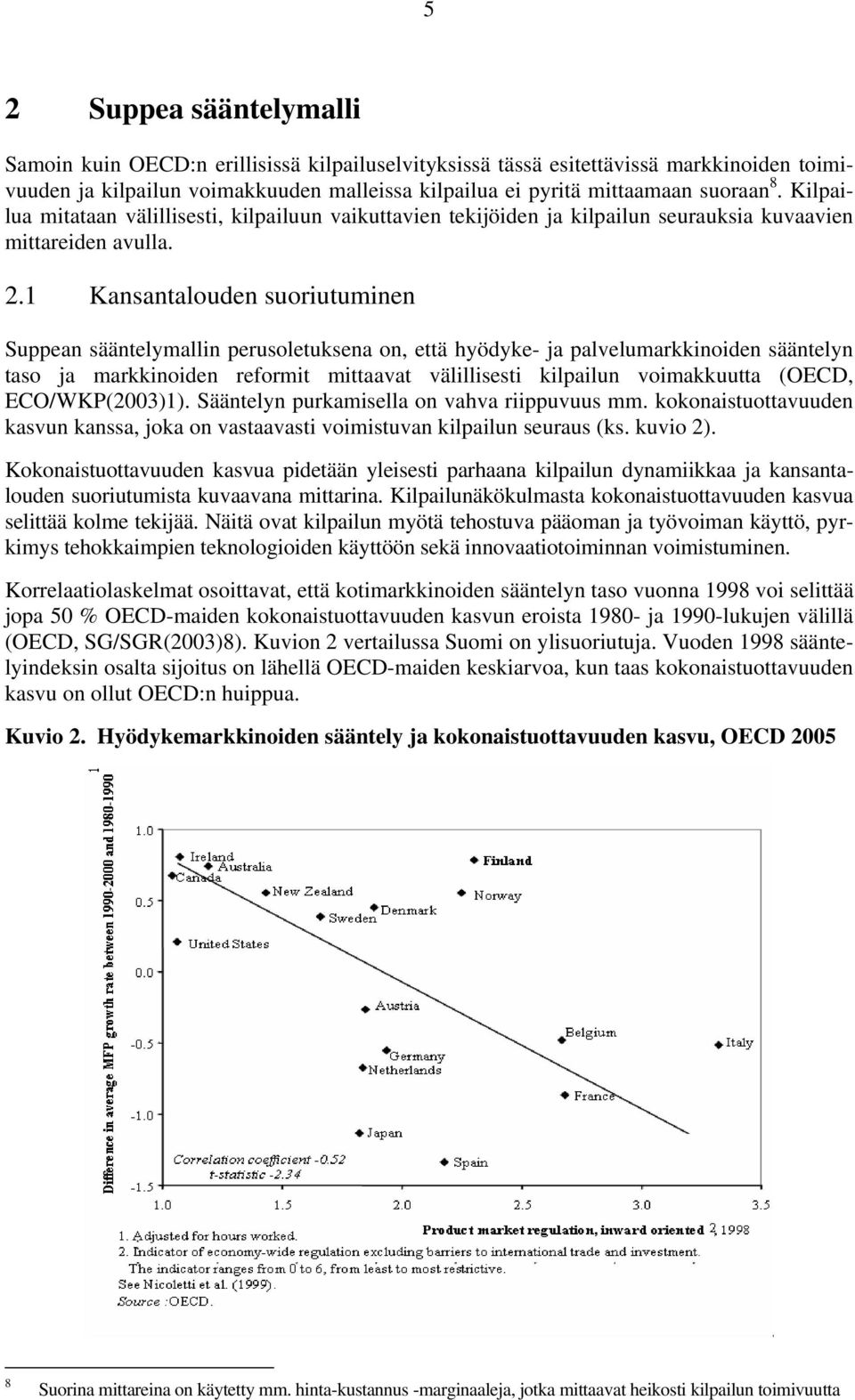 1 Kansantalouden suoriutuminen Suppean sääntelymallin perusoletuksena on, että hyödyke- ja palvelumarkkinoiden sääntelyn taso ja markkinoiden reformit mittaavat välillisesti kilpailun voimakkuutta