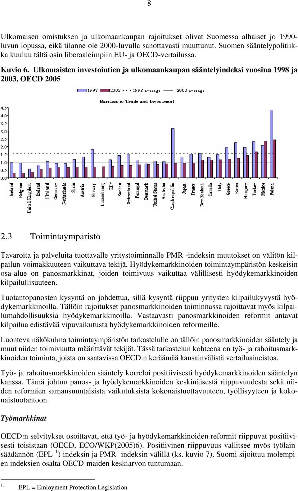 3 Toimintaympäristö Tavaroita ja palveluita tuottavalle yritystoiminnalle PMR -indeksin muutokset on välitön kilpailun voimakkuuteen vaikuttava tekijä.