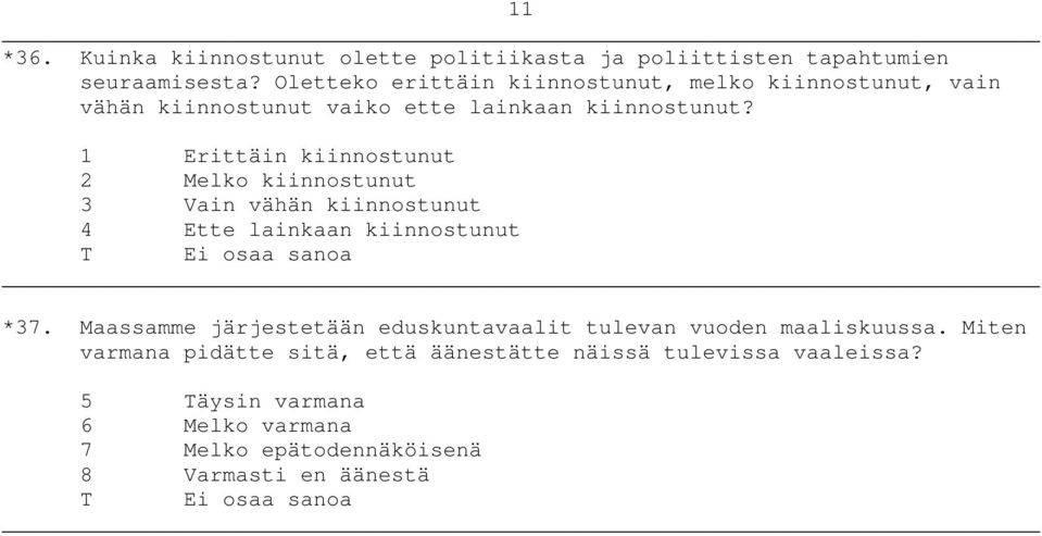 1 Erittäin kiinnostunut 2 Melko kiinnostunut 3 Vain vähän kiinnostunut 4 Ette lainkaan kiinnostunut *37.