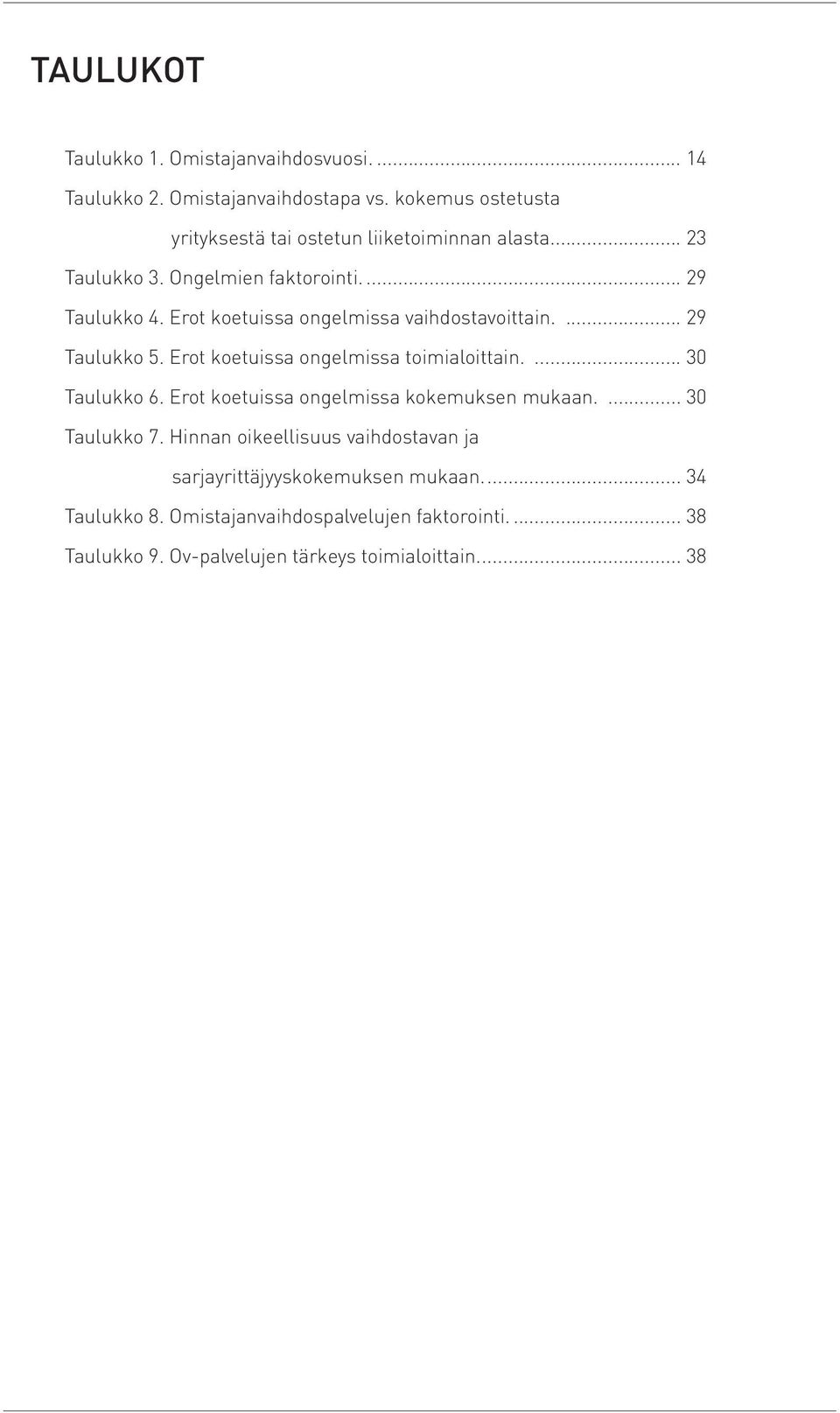 Erot koetuissa ongelmissa vaihdostavoittain.... 29 Taulukko 5. Erot koetuissa ongelmissa toimialoittain.... 30 Taulukko 6.