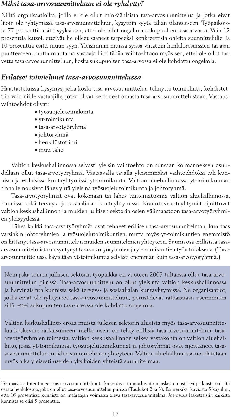 Työpaikoista 77 prosenttia esitti syyksi sen, ettei ole ollut ongelmia sukupuolten tasa-arvossa.