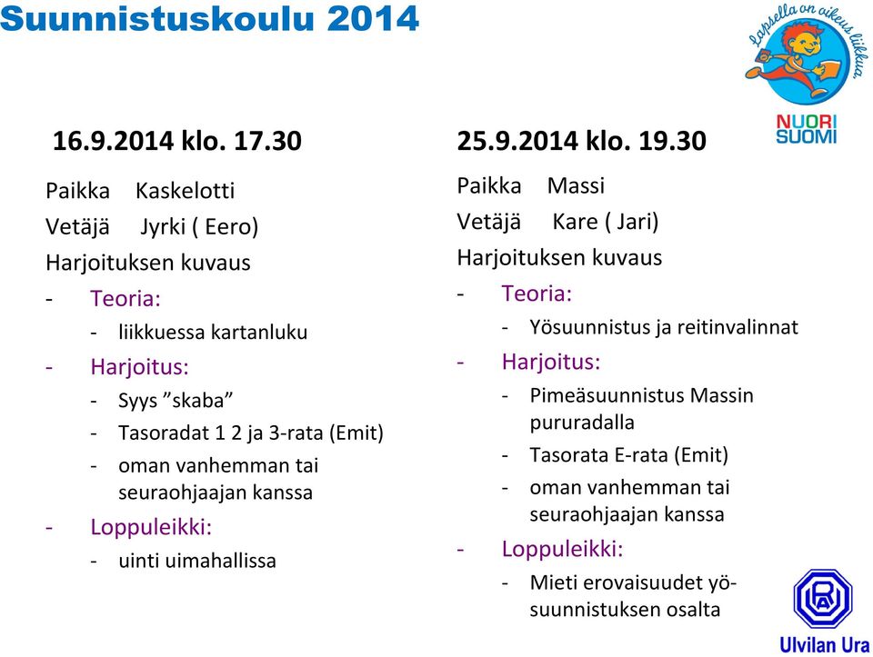 (Emit) - oman vanhemman tai seuraohjaajan kanssa - uinti uimahallissa Paikka Massi Vetäjä Kare ( Jari) -