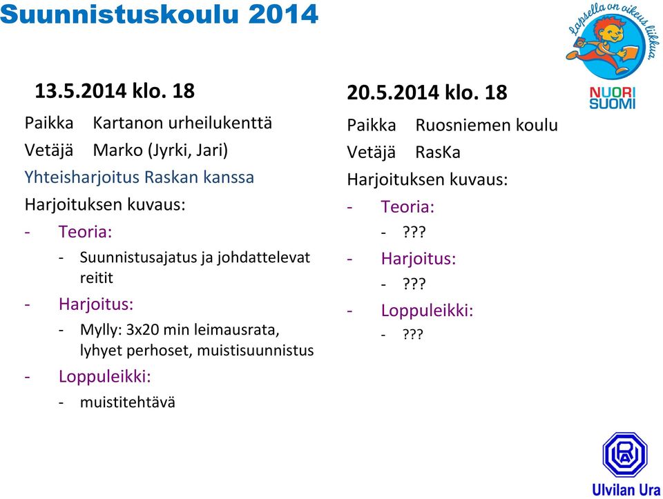 Raskan kanssa : - Suunnistusajatus ja johdattelevat reitit - Mylly: 3x20