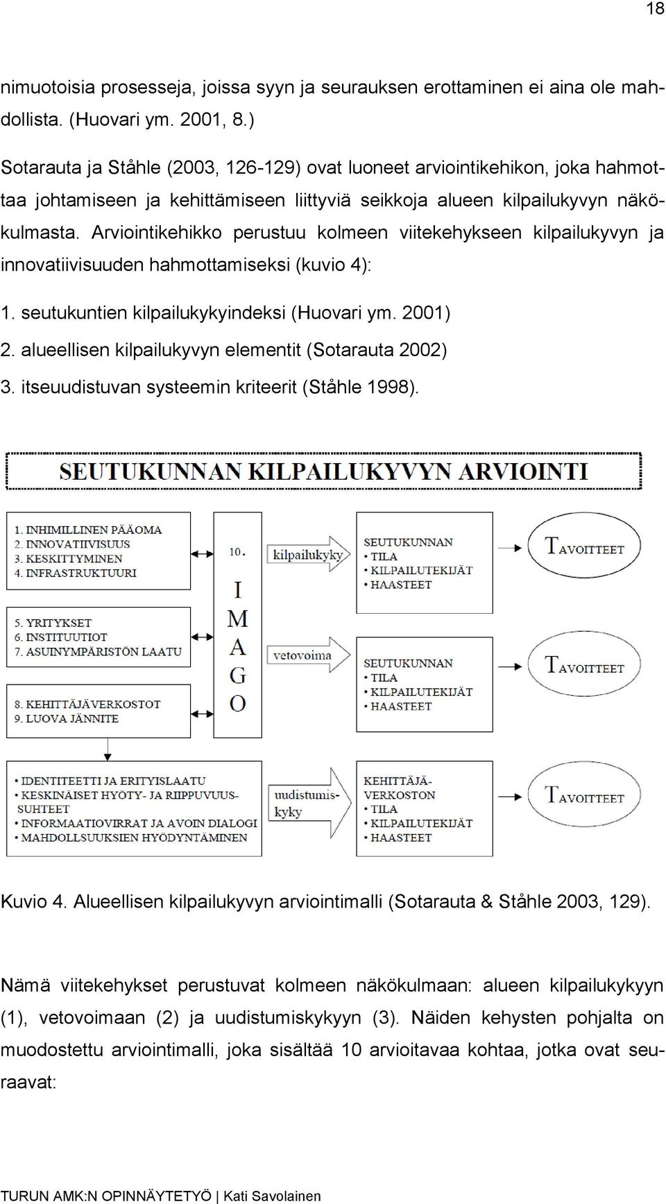 Arviointikehikko perustuu kolmeen viitekehykseen kilpailukyvyn ja innovatiivisuuden hahmottamiseksi (kuvio 4): 1. seutukuntien kilpailukykyindeksi (Huovari ym. 2001) 2.