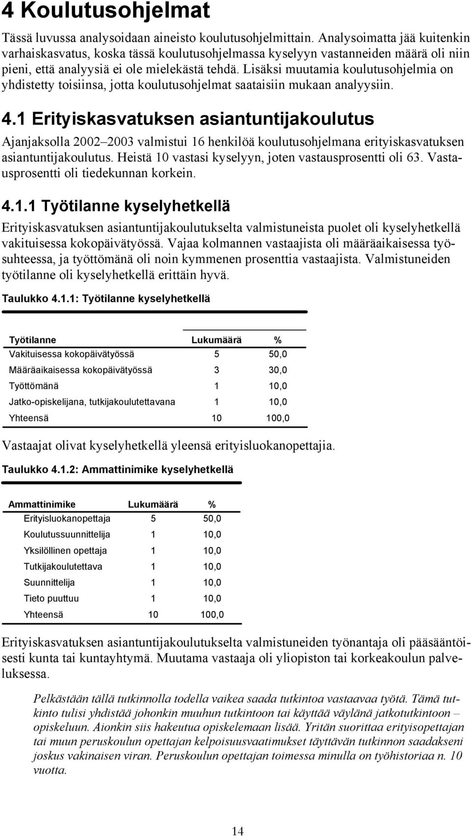 Lisäksi muutamia koulutusohjelmia on yhdistetty toisiinsa, jotta koulutusohjelmat saataisiin mukaan analyysiin. 4.