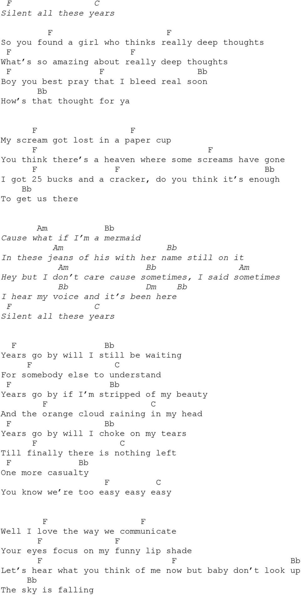 with her name still on it Hey but I don t care cause sometimes, I said sometimes Dm I hear my voice and it s been here Silent all these years Years go by will I still be waiting or somebody else to