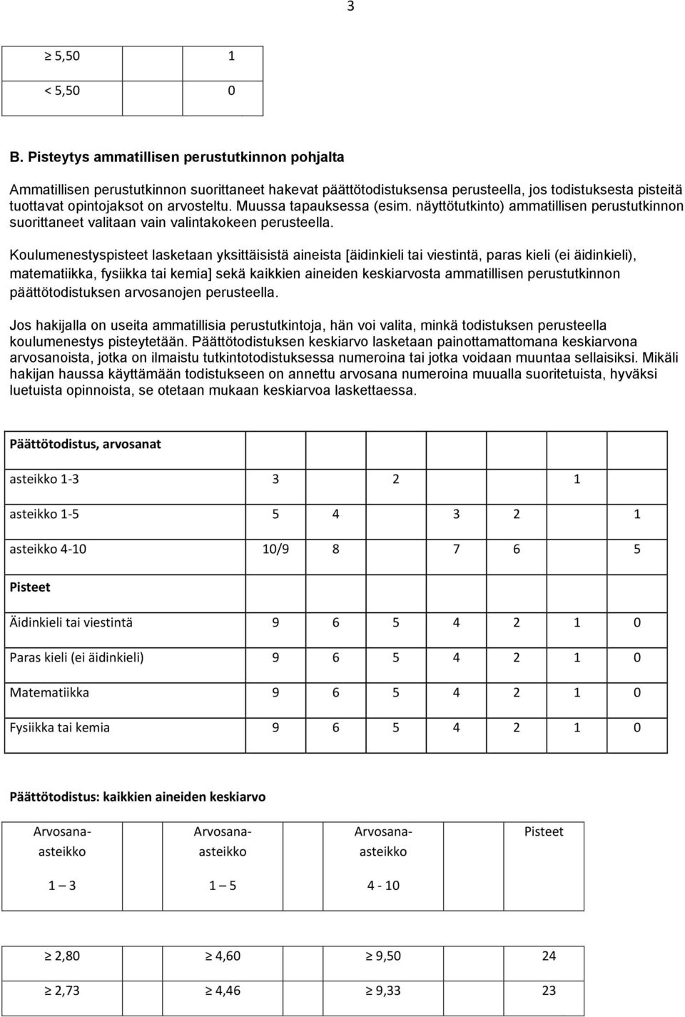 Muussa tapauksessa (esim. näyttötutkinto) ammatillisen perustutkinnon suorittaneet valitaan vain valintakokeen perusteella.