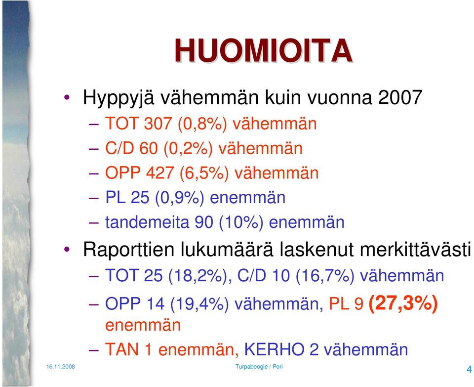 Raporttien lukumäärä laskenut merkittävästi TOT 5 (18,%), C/D 1 (16,7%)