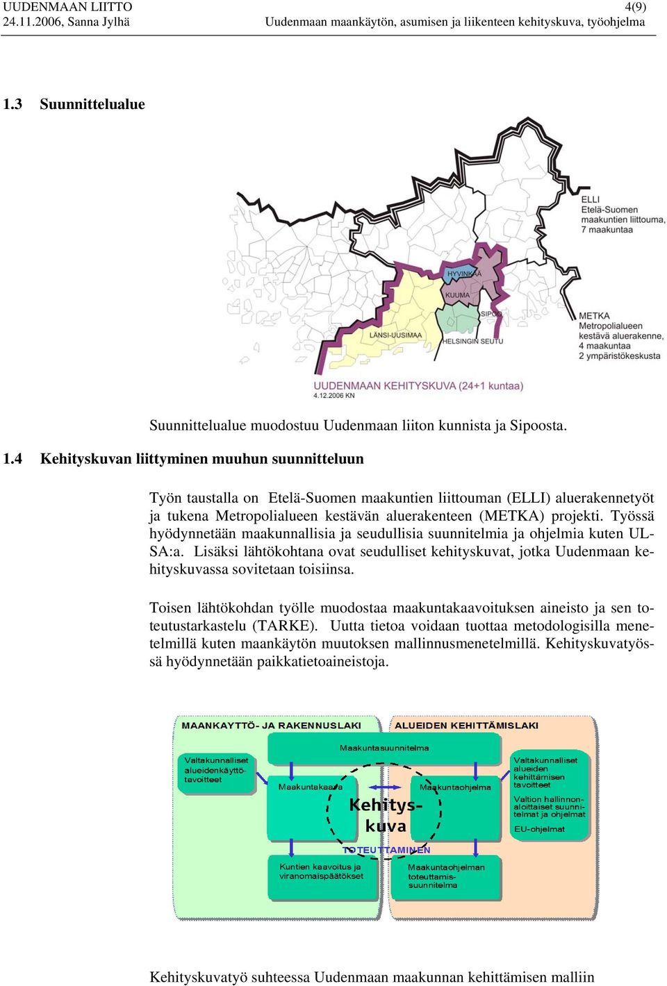 4 Kehityskuvan liittyminen muuhun suunnitteluun Työn taustalla on Etelä-Suomen maakuntien liittouman (ELLI) aluerakennetyöt ja tukena Metropolialueen kestävän aluerakenteen (METKA) projekti.