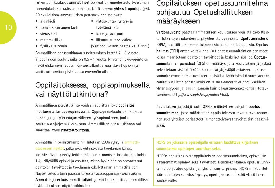 fysiikka ja kemia (Valtioneuvoston päätös 213/1999.) Ammatillisen perustutkinnon suorittaminen kestää 2-3 vuotta.