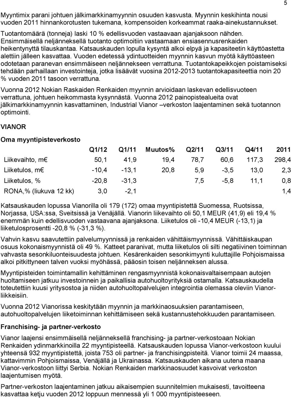 Katsauskauden lopulla kysyntä alkoi elpyä ja kapasiteetin käyttöastetta alettiin jälleen kasvattaa.