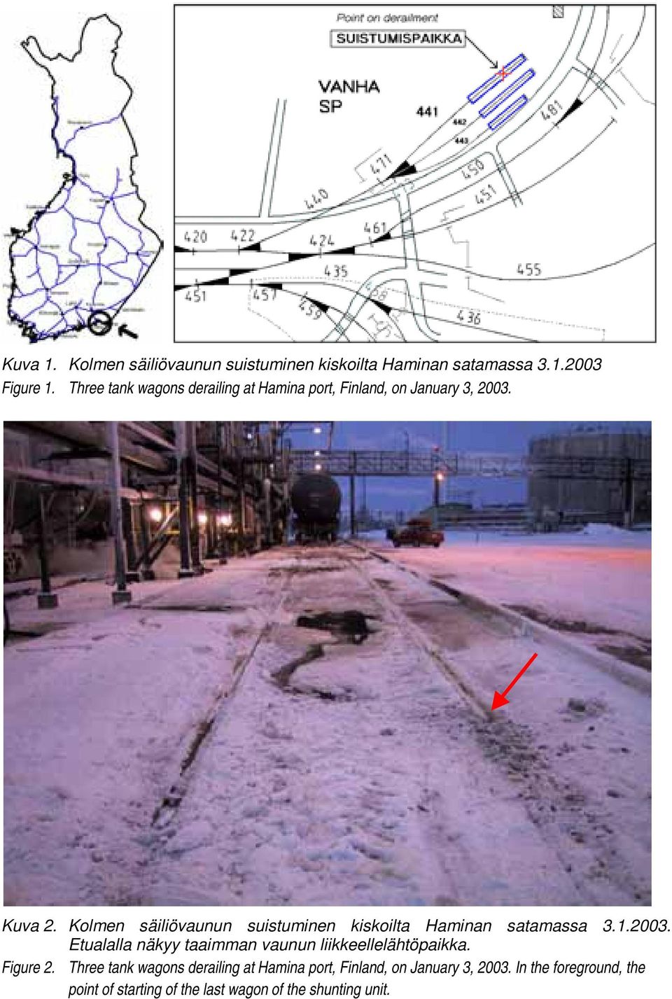 Kolmen säiliövaunun suistuminen kiskoilta Haminan satamassa 3.1.2003.