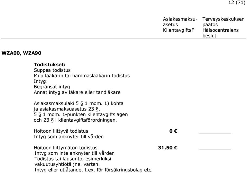 1) kohta ja asiakasmaksuasetus 23. 5 1 mom. 1-punkten klientavgiftslagen och 23 i klientavgiftsförordningen.