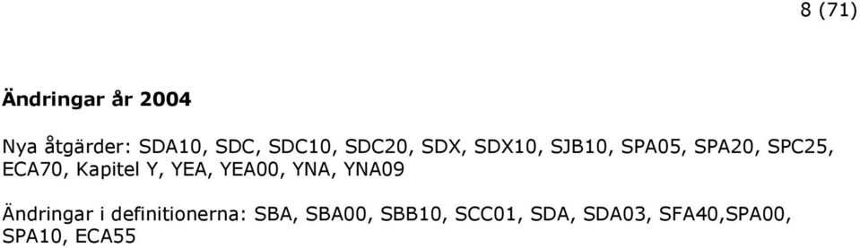 Kapitel Y, YEA, YEA00, YNA, YNA09 Ändringar i