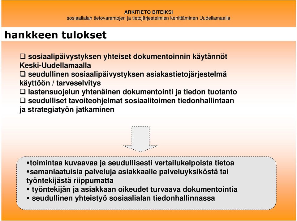 tiedonhallintaan ja strategiatyön jatkaminen toimintaa kuvaavaa ja seudullisesti vertailukelpoista tietoa samanlaatuisia palveluja