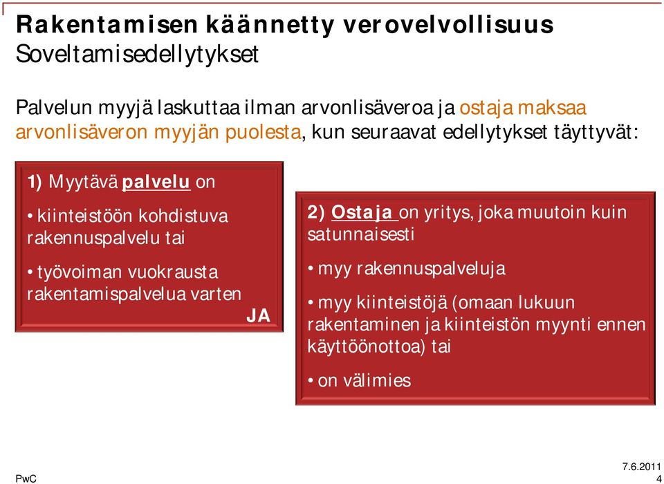 rakennuspalvelu tai työvoiman vuokrausta rakentamispalvelua varten JA 2) Ostaja on yritys, joka muutoin kuin satunnaisesti