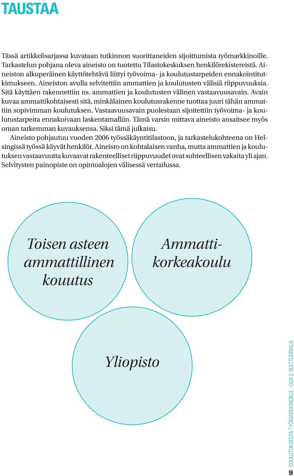 Sitä käyttäen rakennettiin ns. ammattien ja koulutusten välinen vastaavuusavain. Avain kuvaa ammattikohtaisesti sitä, minkälainen koulutusrakenne tuottaa juuri tähän ammattiin sopivimman koulutuksen.