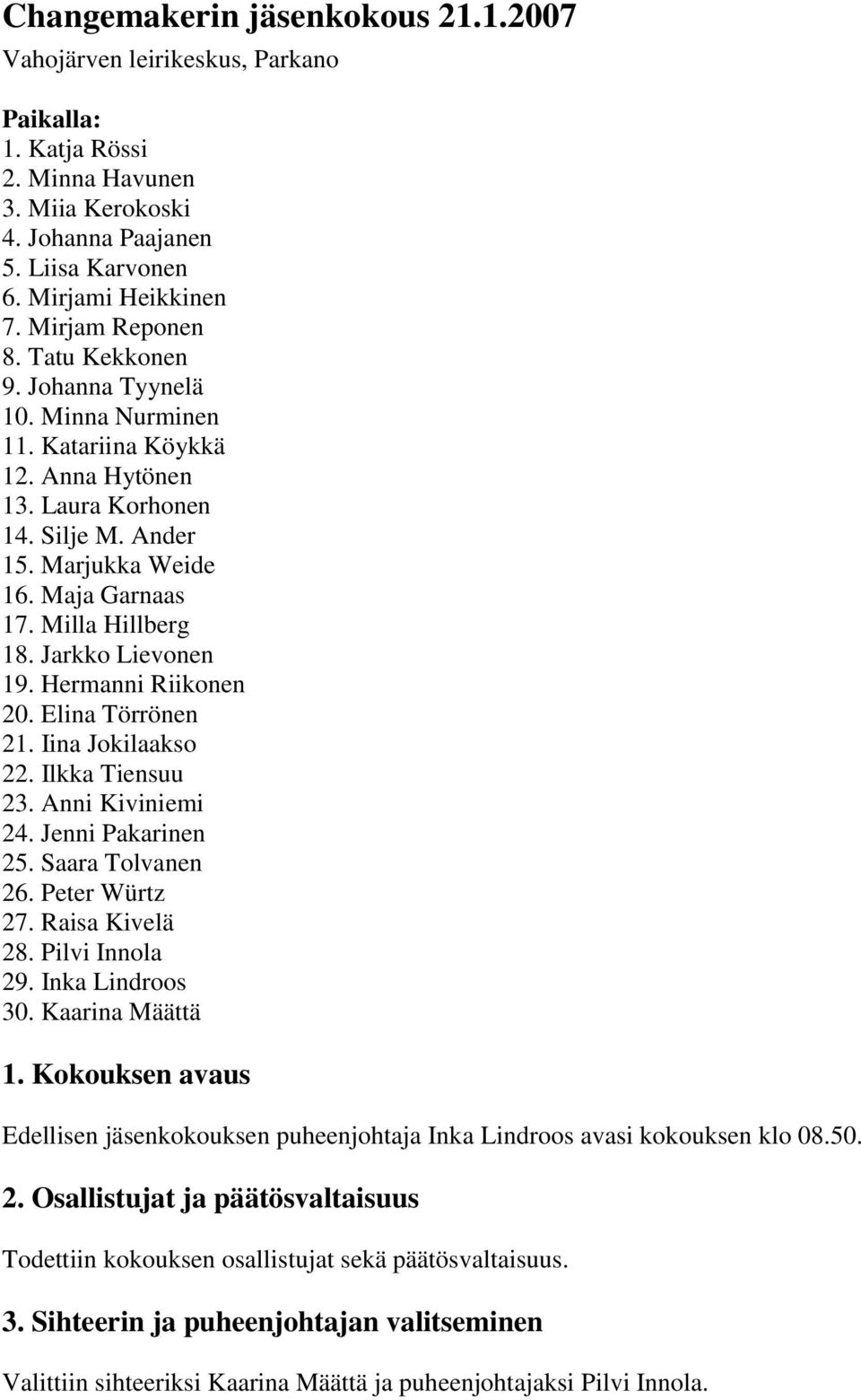 Milla Hillberg 18. Jarkko Lievonen 19. Hermanni Riikonen 20. Elina Törrönen 21. Iina Jokilaakso 22. Ilkka Tiensuu 23. Anni Kiviniemi 24. Jenni Pakarinen 25. Saara Tolvanen 26. Peter Würtz 27.