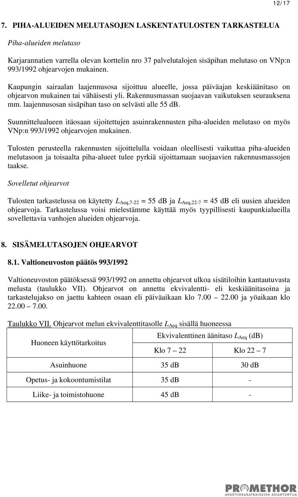 Kaupungin sairaalan laajennusosa sijoittuu alueelle, jossa päiväajan keskiäänitaso on ohjearvon mukainen tai vähäisesti yli. Rakennusmassan suojaavan vaikutuksen seurauksena mm.