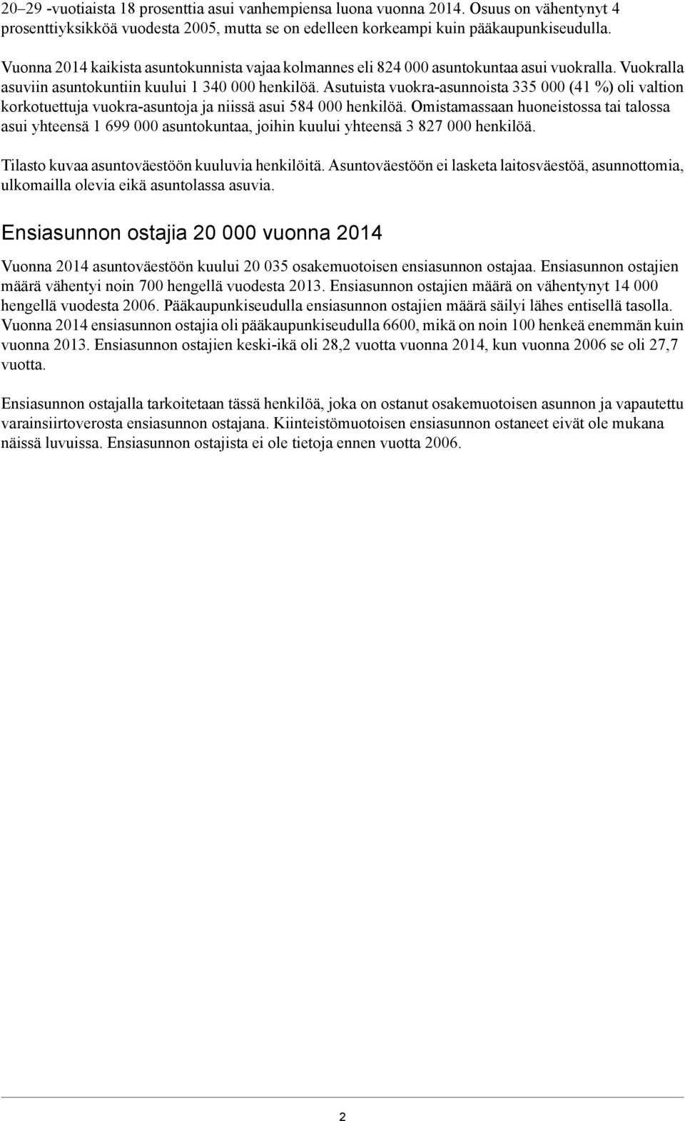 Asutuista vuokra-asunnoista 5 000 (41 %) oli valtion korkotuettuja vuokra-asuntoja ja niissä asui 584 000 henkilöä.