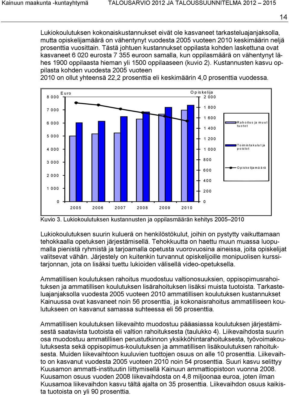 Kustannusten kasvu oppilasta kohden vuodesta 2005 vuoteen 2010 on ollut yhteensä 22,2 prosenttia eli keskimäärin 4,0 prosenttia vuodessa.