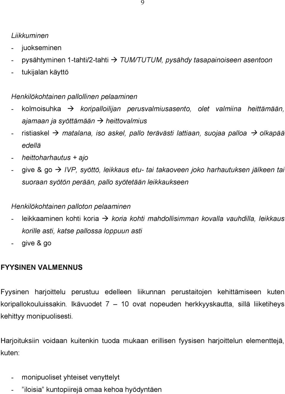 give & go IVP, syöttö, leikkaus etu- tai takaoveen joko harhautuksen jälkeen tai suoraan syötön perään, pallo syötetään leikkaukseen Henkilökohtainen palloton pelaaminen - leikkaaminen kohti koria