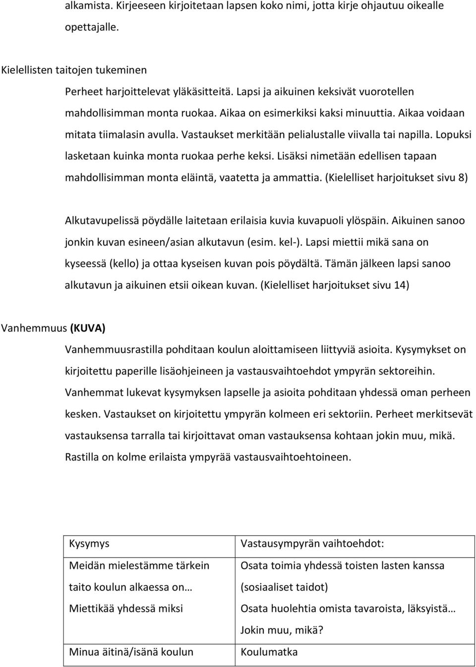 Vastaukset merkitään pelialustalle viivalla tai napilla. Lopuksi lasketaan kuinka monta ruokaa perhe keksi. Lisäksi nimetään edellisen tapaan mahdollisimman monta eläintä, vaatetta ja ammattia.