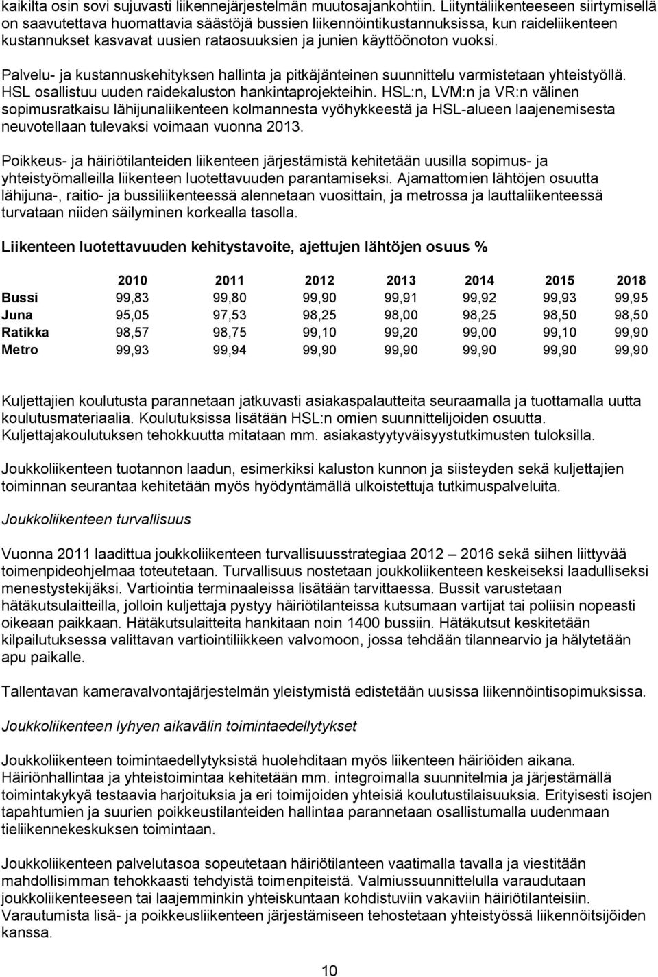 vuoksi. Palvelu- ja kustannuskehityksen hallinta ja pitkäjänteinen suunnittelu varmistetaan yhteistyöllä. HSL osallistuu uuden raidekaluston hankintaprojekteihin.