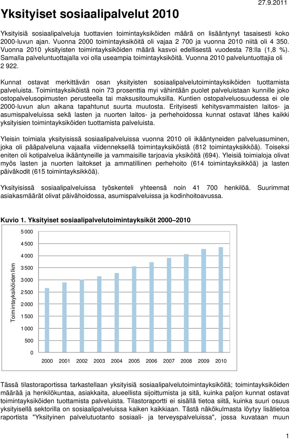 Samalla palveluntuottajalla voi olla useampia toimintayksiköitä. Vuonna 2010 palveluntuottajia oli 2 922.