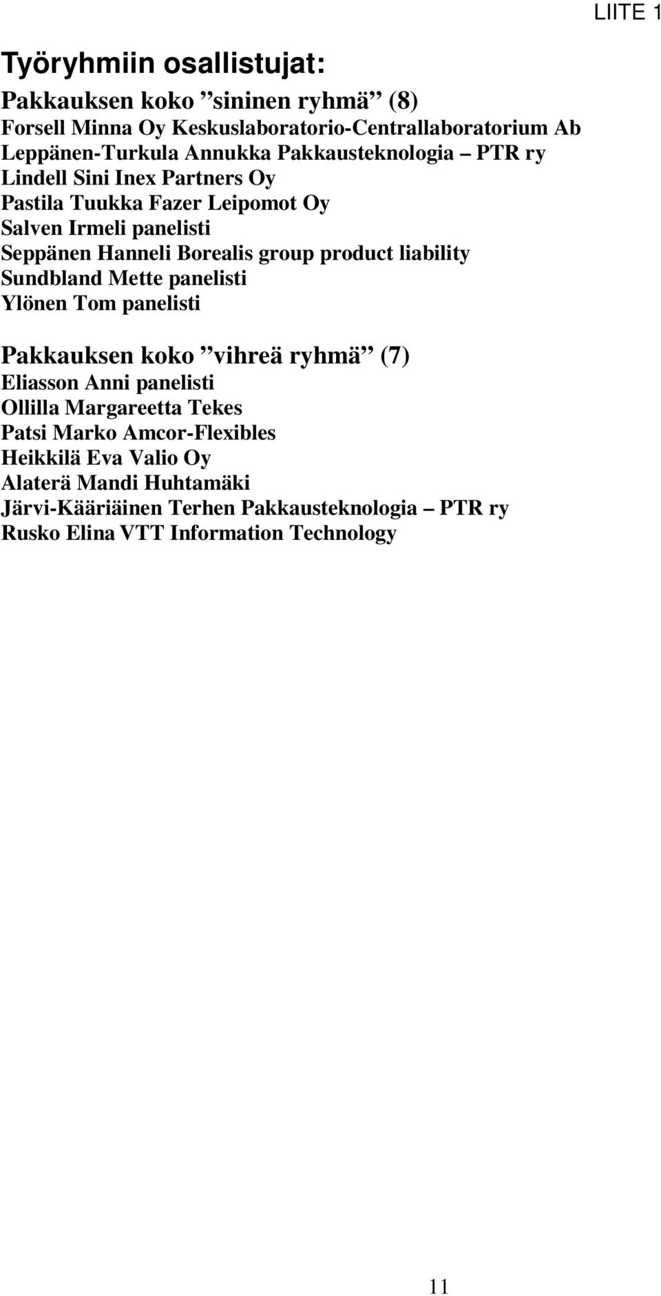 liability Sundbland Mette panelisti Ylönen Tom panelisti Pakkauksen koko vihreä ryhmä (7) Eliasson Anni panelisti Ollilla Margareetta Tekes Patsi Marko