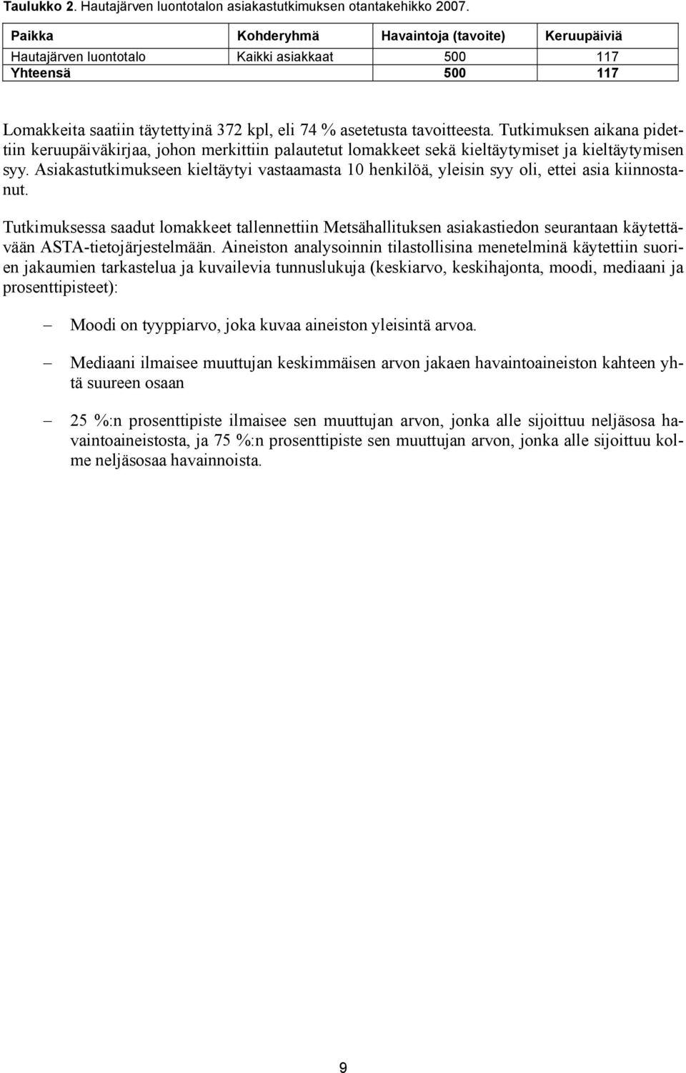 Tutkimuksen aikana pidettiin keruupäiväkirjaa, johon merkittiin palautetut lomakkeet sekä kieltäytymiset ja kieltäytymisen syy.