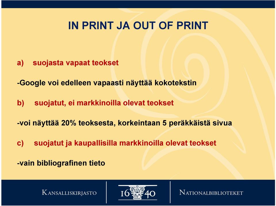 -voi näyttää 20% teoksesta, korkeintaan 5 peräkkäistä sivua c) suojatut