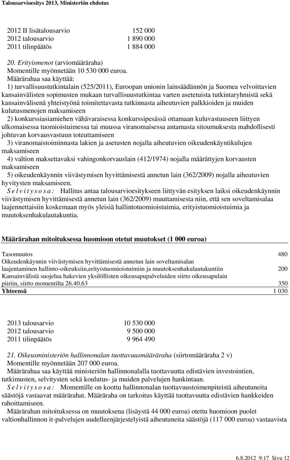 tutkintaryhmistä sekä kansainvälisenä yhteistyönä toimitettavasta tutkinnasta aiheutuvien palkkioiden ja muiden kulutusmenojen maksamiseen 2) konkurssiasiamiehen vähävaraisessa konkurssipesässä