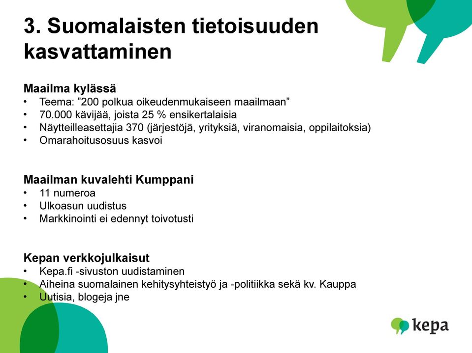 Omarahoitusosuus kasvoi Maailman kuvalehti Kumppani 11 numeroa Ulkoasun uudistus Markkinointi ei edennyt toivotusti